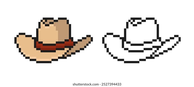 Sombrero de vaquero en estilo píxel. Ilustración vectorial