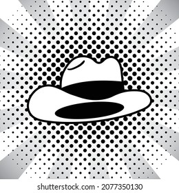 cowboy hat, pop art background, black and white, vector illustration 