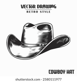 Cowboy Hat Retro Style Stock Vector Illustration, western Hat