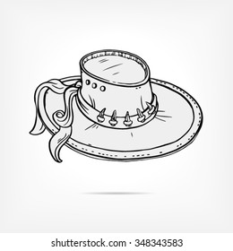 Cowboy hat with ribbon. Vector line hand drawing sketch