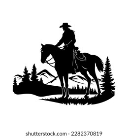 Cowboy in a hat riding a horse. Vector illustration