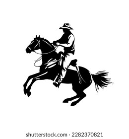 Vaquero con sombrero montando un caballo. Ilustración del vector