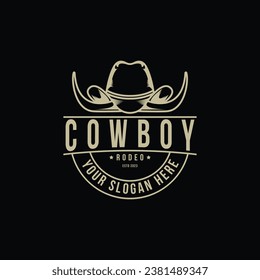 Cowboy hat rodeo logo design vintage retro style