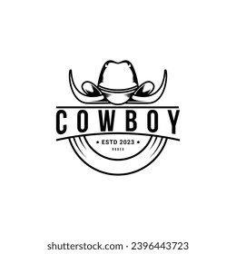 Cowboy hat rodeo logo design vintage retro style