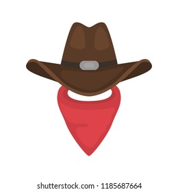 Cowboy hat and scarf color vector icon. Flat design