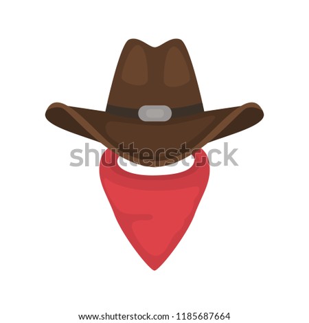 Cowboy hat and scarf color vector icon. Flat design