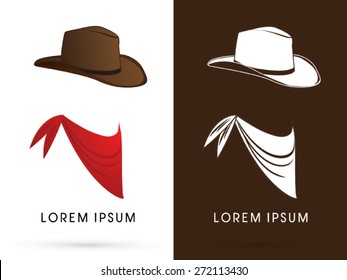 Cowboy with hat and scarf, sign, logo, symbol, icon, graphic, vector.