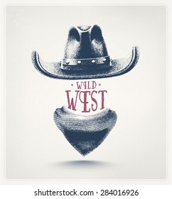 Cowboy hat and scarf, wild west, eps 10