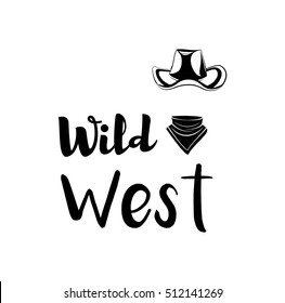 Cowboy hat and scarf. Wild West Label. Rodeo Competition Badge. Western Illustration. Vector Isolated On White Background