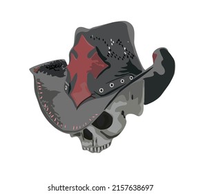 Cowboy hat with scull. Wild west concept. Vector hand drawn illustration isolated on white background.