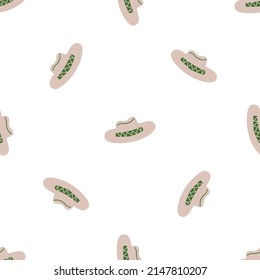 Cowboy hat seamless pattern. Headdress on a light background. Wild West theme. Hand drawn colored Simple childish vector illustration.