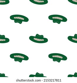 Cowboy hat seamless pattern. Headdress on a light background. Wild West theme. Hand drawn colored Simple childish vector illustration.