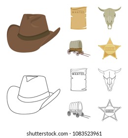 Cowboy hat, is searched, cart, bull skull. Wild West set collection icons in cartoon,outline style vector symbol stock illustration web.