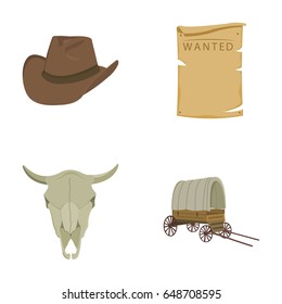Cowboy hat, is searched, cart, bull's skull. Wild West set collection icons in cartoon style vector symbol stock illustration web.