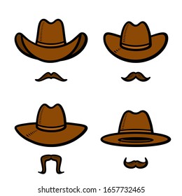 Cowboy hat set. Collection icon cowboy hat. Vector