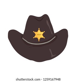 Cowboy Hat with Sheriffs Star, Isolated on White Background. Vector Illustration.