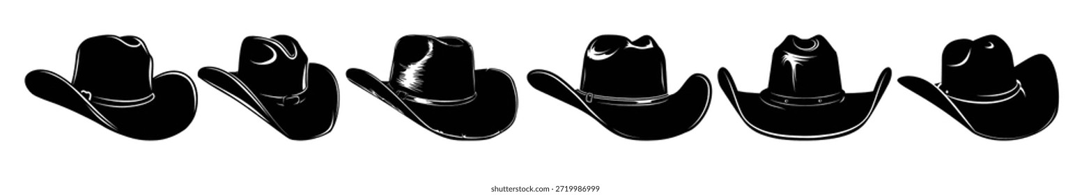 Ilustración vectorial de Paquete de silueta de sombrero de vaquero