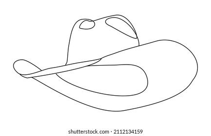 Cowboy hat silhouette. Continuous line drawing of gunslinger apparel. Cow boy hat drawn in simple minimalist outline
