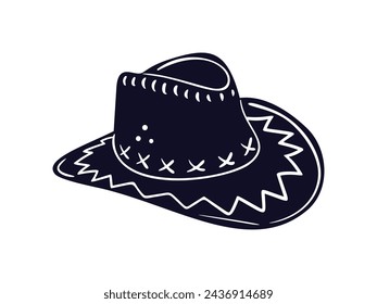 cowboy hat silhouette. cowboy hat isolated on white background. Vector illustration. cowboy hat illustration. hand drawn cowboy hat.
