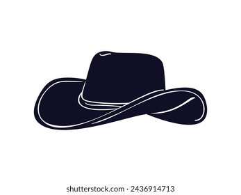 cowboy hat silhouette. cowboy hat isolated on white background. Vector illustration. cowboy hat illustration. hand drawn cowboy hat.