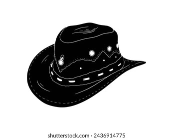 cowboy hat silhouette. cowboy hat isolated on white background. Vector illustration. cowboy hat illustration. hand drawn cowboy hat.