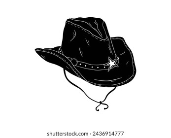 cowboy hat silhouette. cowboy hat isolated on white background. Vector illustration. cowboy hat illustration. hand drawn cowboy hat.