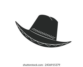 cowboy hat silhouette. cowboy hat isolated on white background. Vector illustration. cowboy hat illustration. hand drawn cowboy hat.