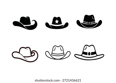 Cowboy Hut Silhouetten.  Logosatz Vektorsilhouetten auf weißem Hintergrund