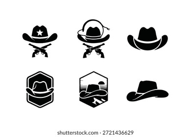 Siluetas de sombrero de vaquero.  Logo Set siluetas de Vector en el fondo blanco