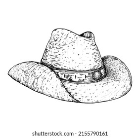 Cowboy hat sketch. Hand drawn vector illustration. Wild west design element.