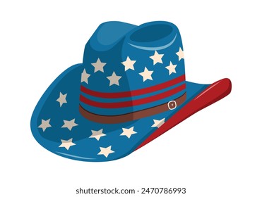 Sombrero de vaquero en la ilustración de las estrellas y las rayas para el Día de la Independencia. Aislado sobre fondo blanco. Gorros patrióticos