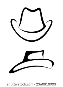 Cowboy hat stylized vector illustration. Cowboy logo design concept. Isolated on white background.