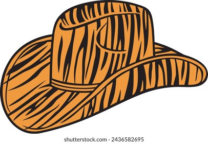 Sombrero vaquero con estampado de tigre. Ilustración vectorial.