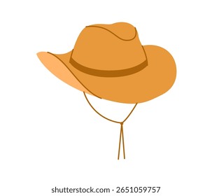 Cowboy Hat with Toggle Chin Strap. Head Fashion accessory cap with wide brim clothing technical illustration. Vector headgear for Men, women, unisex, flat template CAD mockup sketch outline isolated