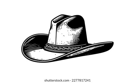 Cowboy hat vector black line illustration isolated white. Sketch art