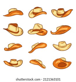 Cowboy hat, vector hand drawn collection. Texas logo set. Old west themed illustrations