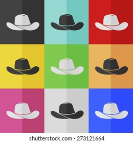Cowboy hat vector icon - colored set. Flat design