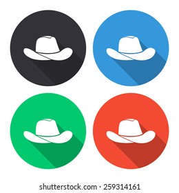 Cowboy hat vector icon - colored(gray, blue, green, red) round buttons with long shadow