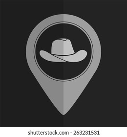 Cowboy hat vector icon - map pointer. Flat design
