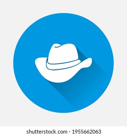 Cowboy hat vector icon on blue background. Flat image with long shadow.