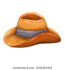 Ilustración vectorial del sombrero del vaquero aislada en el fondo blanco, arte marrón del Clip del sombrero del verano de los hombres, vaquero occidental y Elementos retro del tema del oeste salvaje
