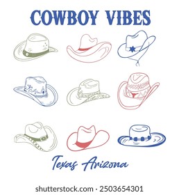 Cowboy hat vector illustration set with slogan for textile print design