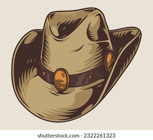 Cowboy hat vintage element colorful with headpiece for daring men dressing like people from wild west or Texas vector illustration