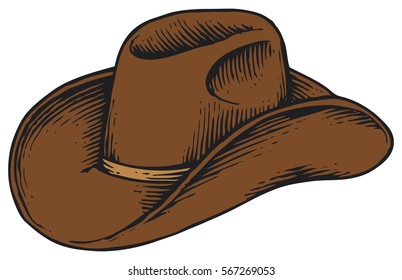 ковбойская шляпа - винтажная гравированная векторная иллюстрация (рисованный стиль)