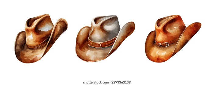 Dibujo de la acuarela de Sombrero de Vaquero. sombrero marrón occidental de estilo vintage. Ilustración del vector