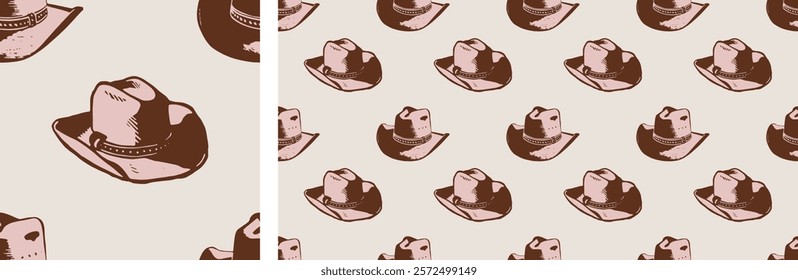 cowboy hat western cute retro seamless pattern vector illustration