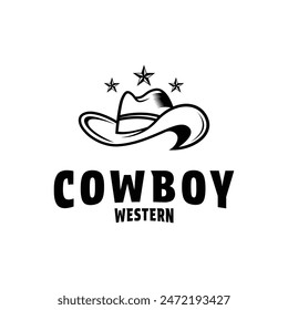 Cowboy hat western texas logo design vintage retro style