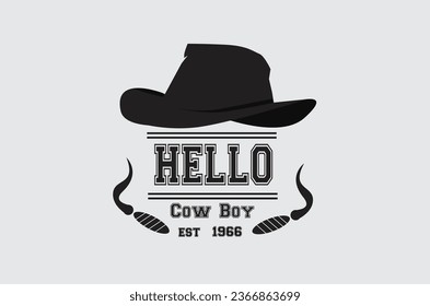 cowboy hat with the words hello for logo and illustration stickers