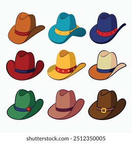 The Cowboy Hats set Of Different color vector illustration.