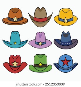 The Cowboy Hats set Of Different color vector illustration.
